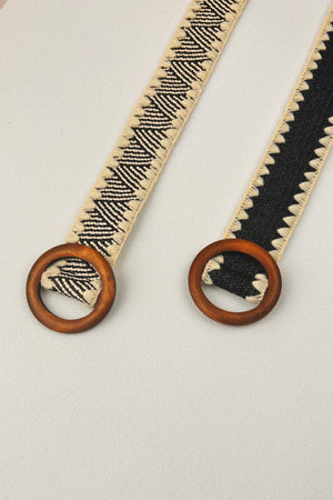 Whipstitch Raffia Belt with Wooden Round Buckle Leto Collection