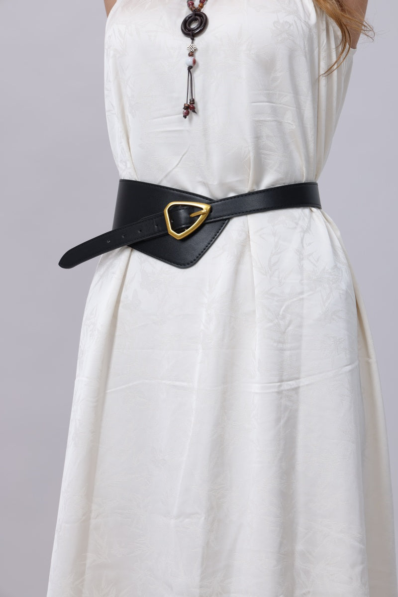 Asymmetrical Buckle Wide Waist Belt
