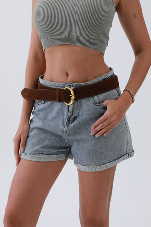 Chic Modern Suede Belt – Gold Circle Buckle for Effortless Style ✨💫