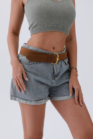 Chic Modern Suede Belt – Gold Circle Buckle for Effortless Style ✨💫