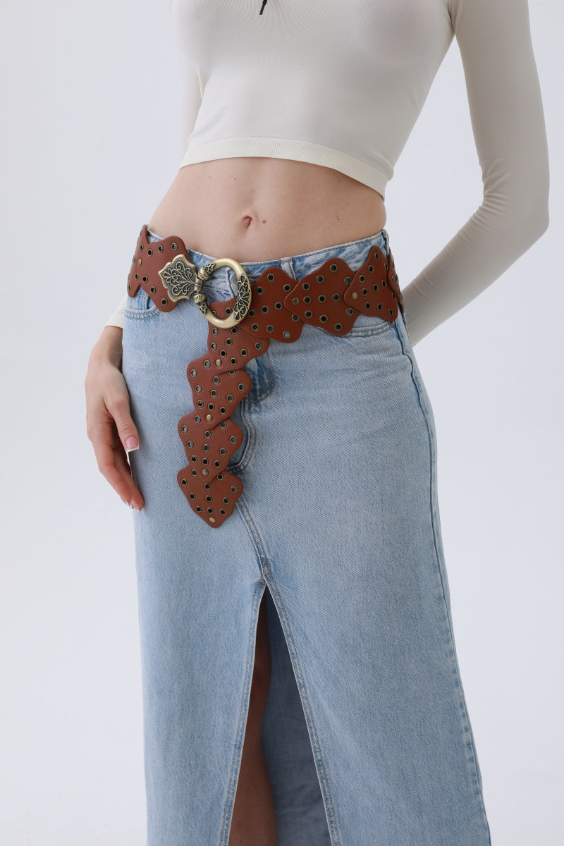 Vintage Leaf Stud Belt – Adjustable Bohemian Waist Cincher🌿✨