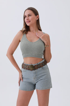 Rustic Dual-Tone Western Belt – Distressed Disc Buckle🤠✨
