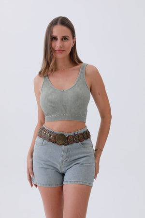 Rustic Dual-Tone Western Belt – Distressed Disc Buckle🤠✨
