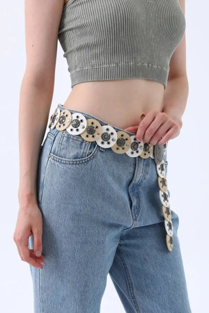 Rustic Dual-Tone Western Belt – Distressed Disc Buckle🤠✨ Leto Collection