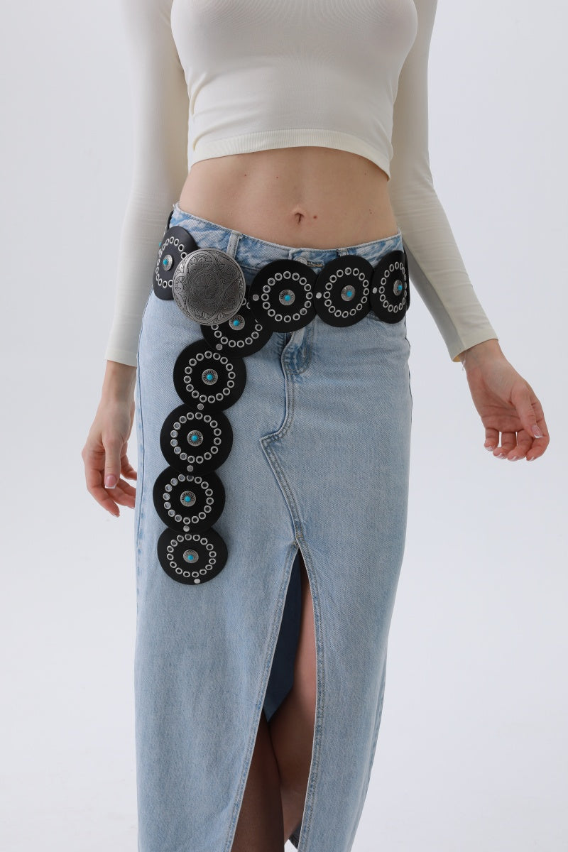 Turquoise Disc Western Belt – Handcrafted Desert Stone Detail🤠💎