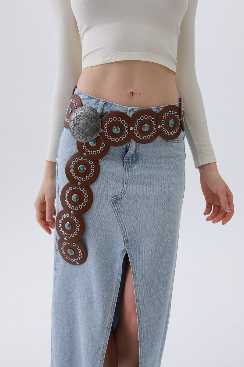 Turquoise Disc Western Belt – Handcrafted Desert Stone Detail🤠💎