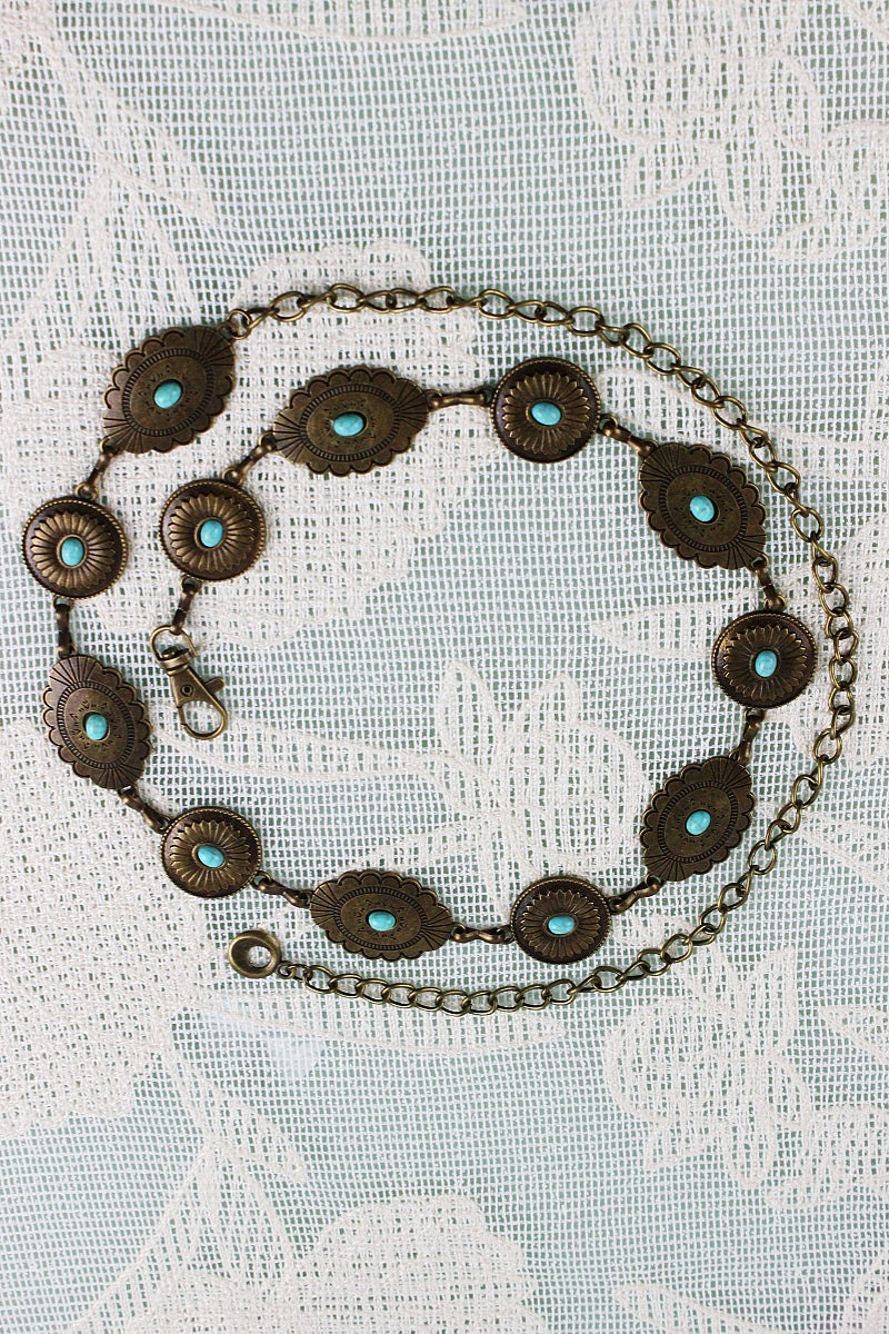 Bohemian Turquoise Waist Chain – Geometric Link Belt 🌿💎