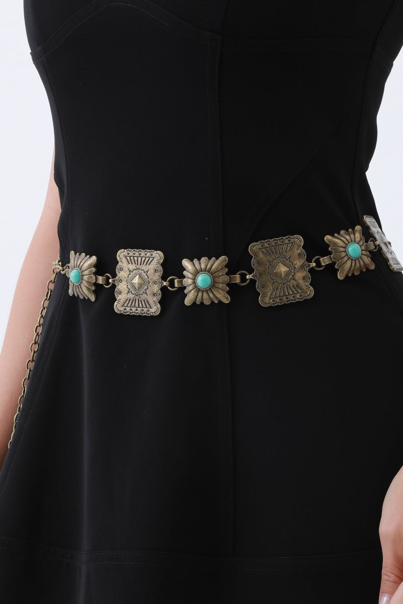 Turquoise Square Chain Belt – Vintage Western Geometric Design🤠💎