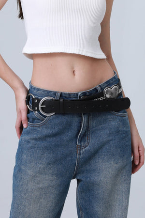 Vintage Western Belt – Faux Leather with Heart & Chain Accent 🤠💖