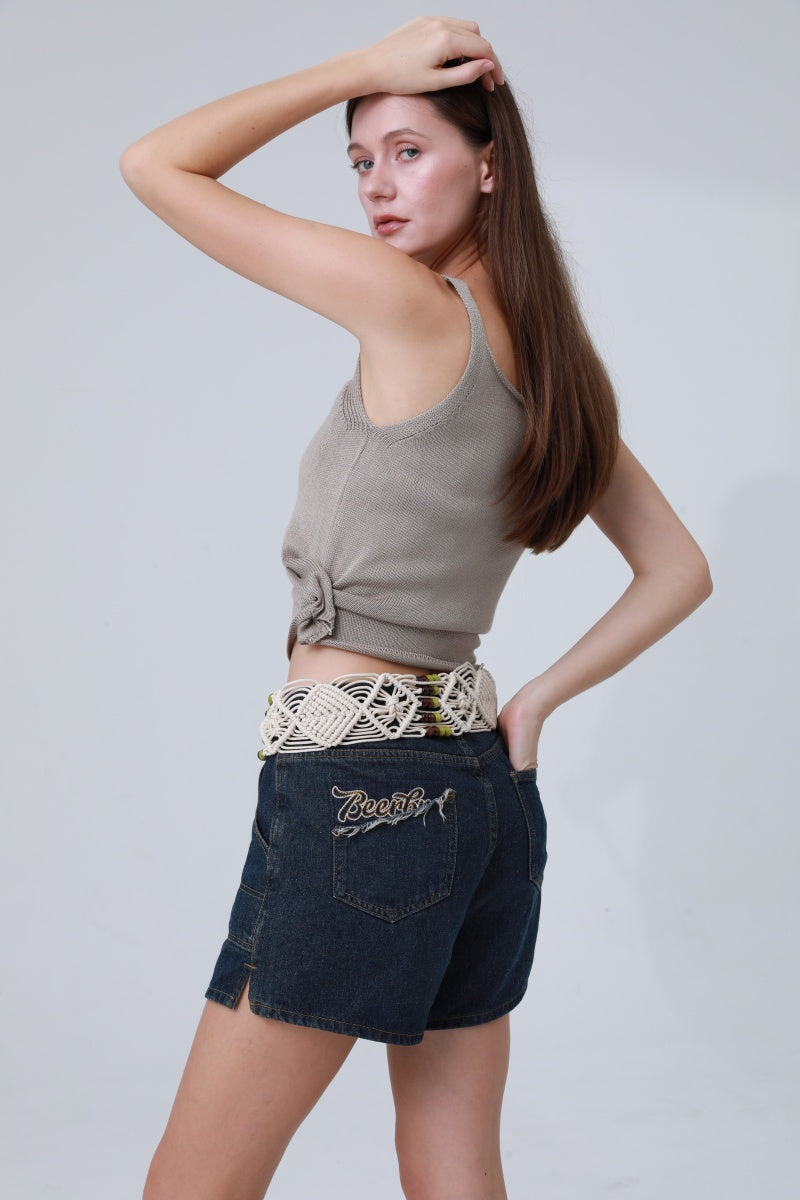 Off-White Braided Rope Belt – Boho Round Buckle Design 🌾✨