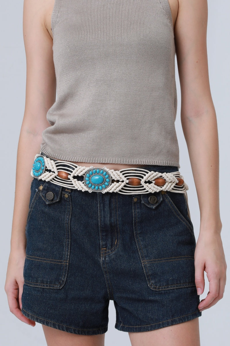 Bohemian Waist Rope – Adjustable Braided Belt with Turquoise Beads 🌿💎