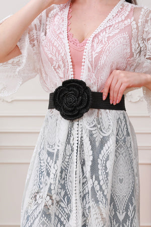 Raffia Elastic Belt with Floral Buckle Leto Collection