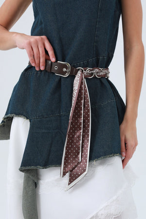 Studded Vegan Leather Belt – Cashew Print Satin Detail ⛓️🌰