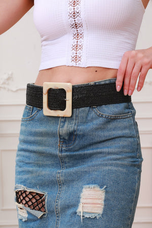 Artisan Marbled Square Buckle Stretch Waist Belt Leto Collection