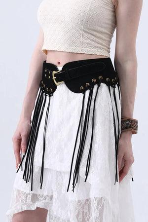 Boho Rodeo: Western Style Fringe Embellished Suede Corset Belt Leto Collection