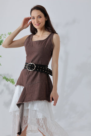 Desert Gold: Gold Studded Faux Suede Wide Belt Leto Collection
