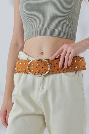 Desert Gold: Gold Studded Faux Suede Wide Belt Leto Collection