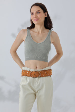 Desert Gold: Gold Studded Faux Suede Wide Belt Leto Collection