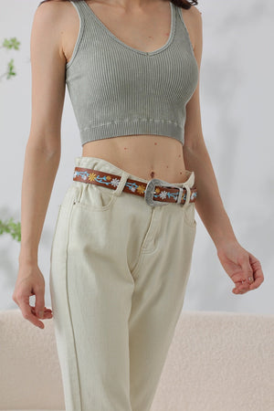Vintage Garden: Retro Flower Embroidery Decorative Waist Belt