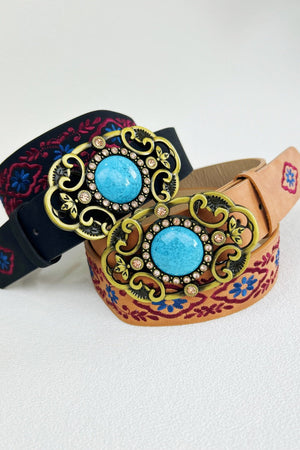 Desert Jewel: Bohemian Turquoise Buckle Embroidered Belt Leto Collection