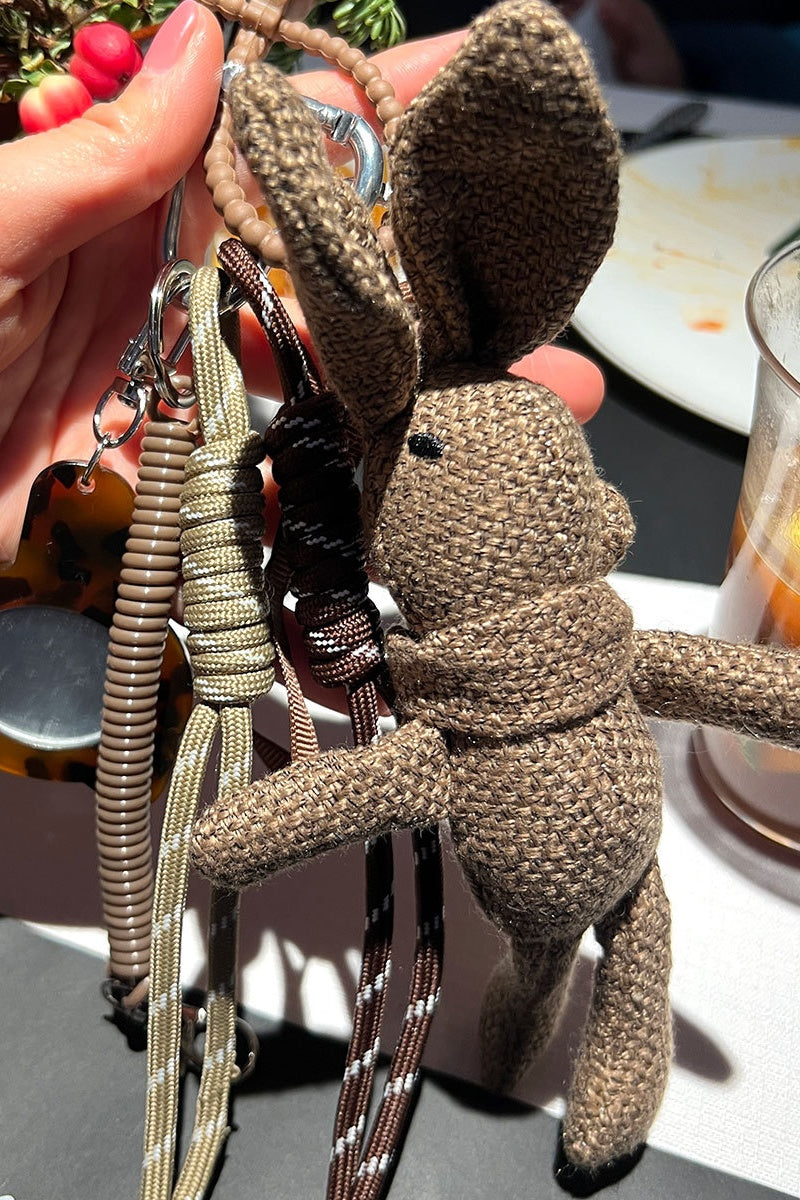 Whimsical Rabbit Charm – Handwoven Linen Bag Accessory 🐰🌿