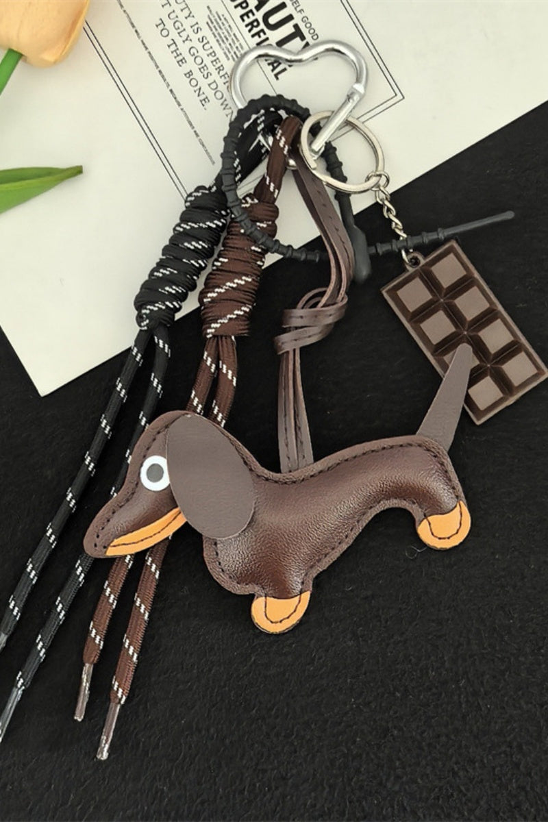 Charming Dachshund Bag Charm – Braided Leather Purse Pendant 🐕💖