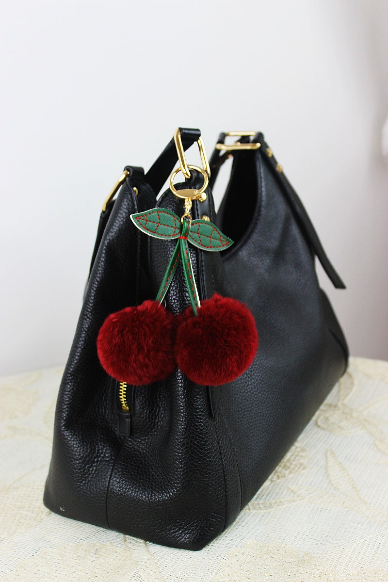Luxury Rabbit Fur Cherry Charm – Plush Bag Pendant 🍒✨