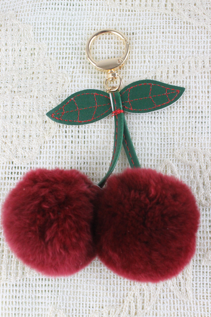 Luxury Rabbit Fur Cherry Charm – Plush Bag Pendant 🍒✨