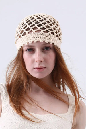 Boho Crochet Mesh Head Cap – Lightweight Hollow Knit Beanie Leto Collection