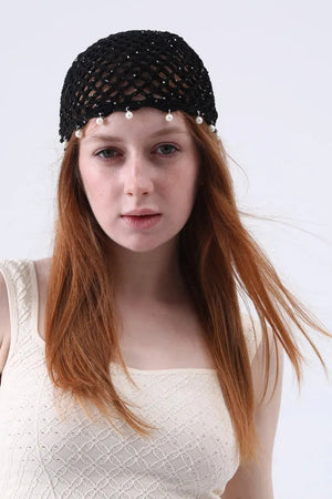 Boho Sequin Pearl Tassel Crochet Beanie – Lightweight Hollow Knit Hat