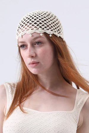Boho Sequin Pearl Tassel Crochet Beanie – Lightweight Hollow Knit Hat
