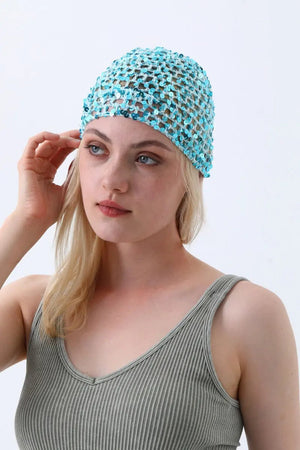 Boho Sparkle Sequin Crochet Mesh Beanie – Party Ready Leto Collection
