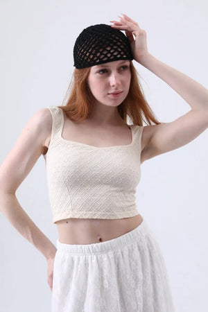 Vintage Hollow Out Crochet Mesh Beanie – Retro Knit Head Wrap Leto Collection