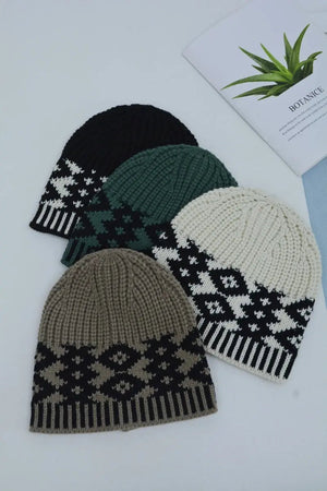Vintage Fair Isle Knit Beanie Soft Geometric Pattern Winter 🧶❄️ Leto Collection