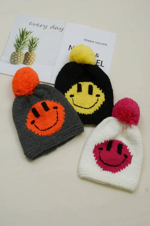 Handmade Smiley Pom Pom Knit Winter Beanie For Women ☃️😊 Leto Collection