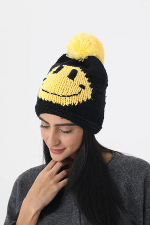 Handmade Smiley Pom Pom Knit Winter Beanie For Women ☃️😊 Leto Collection