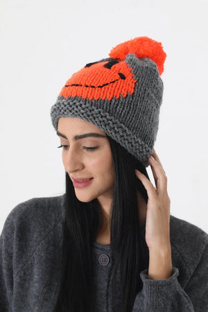 Handmade Smiley Pom Pom Knit Winter Beanie For Women ☃️😊 Leto Collection