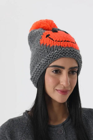 Handmade Smiley Pom Pom Knit Winter Beanie For Women ☃️😊 Leto Collection