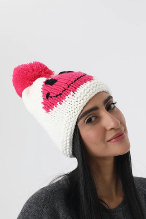 Handmade Smiley Pom Pom Knit Winter Beanie For Women ☃️😊 Leto Collection