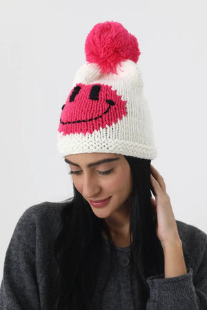 Handmade Smiley Pom Pom Knit Winter Beanie For Women ☃️😊 Leto Collection