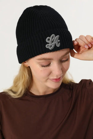 Women LA Embroidery Ribbed Knit Cuff Beanie Winter Hat 🧶❄️ Leto Collection