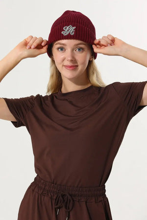 Women LA Embroidery Ribbed Knit Cuff Beanie Winter Hat 🧶❄️ Leto Collection