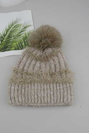 Women Fluffy Knit Beanie With Faux Fur Pom Pom Winter Hat Leto Collection