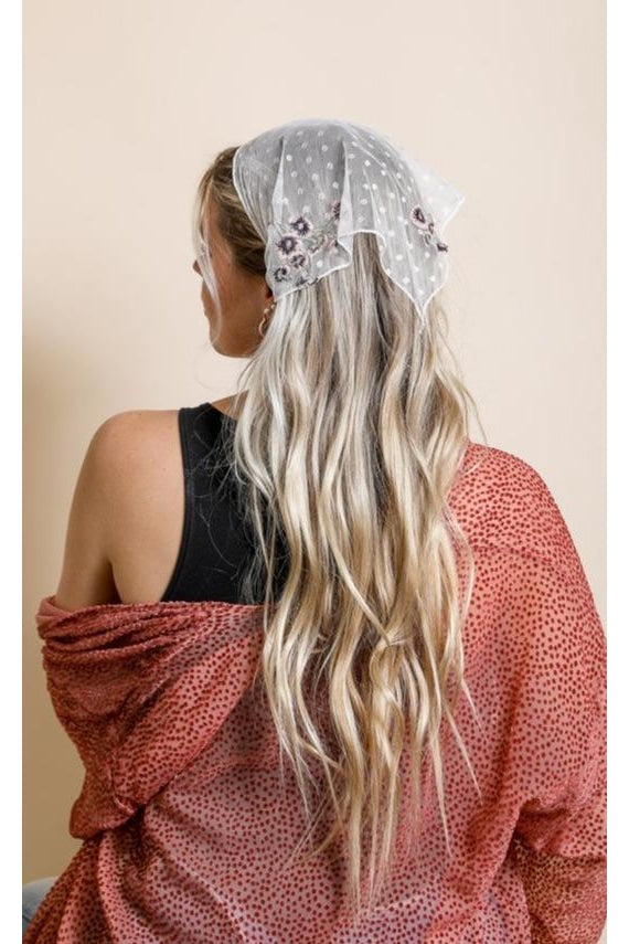 Tulle Lace Poppy Headscarf Hats & Hair White