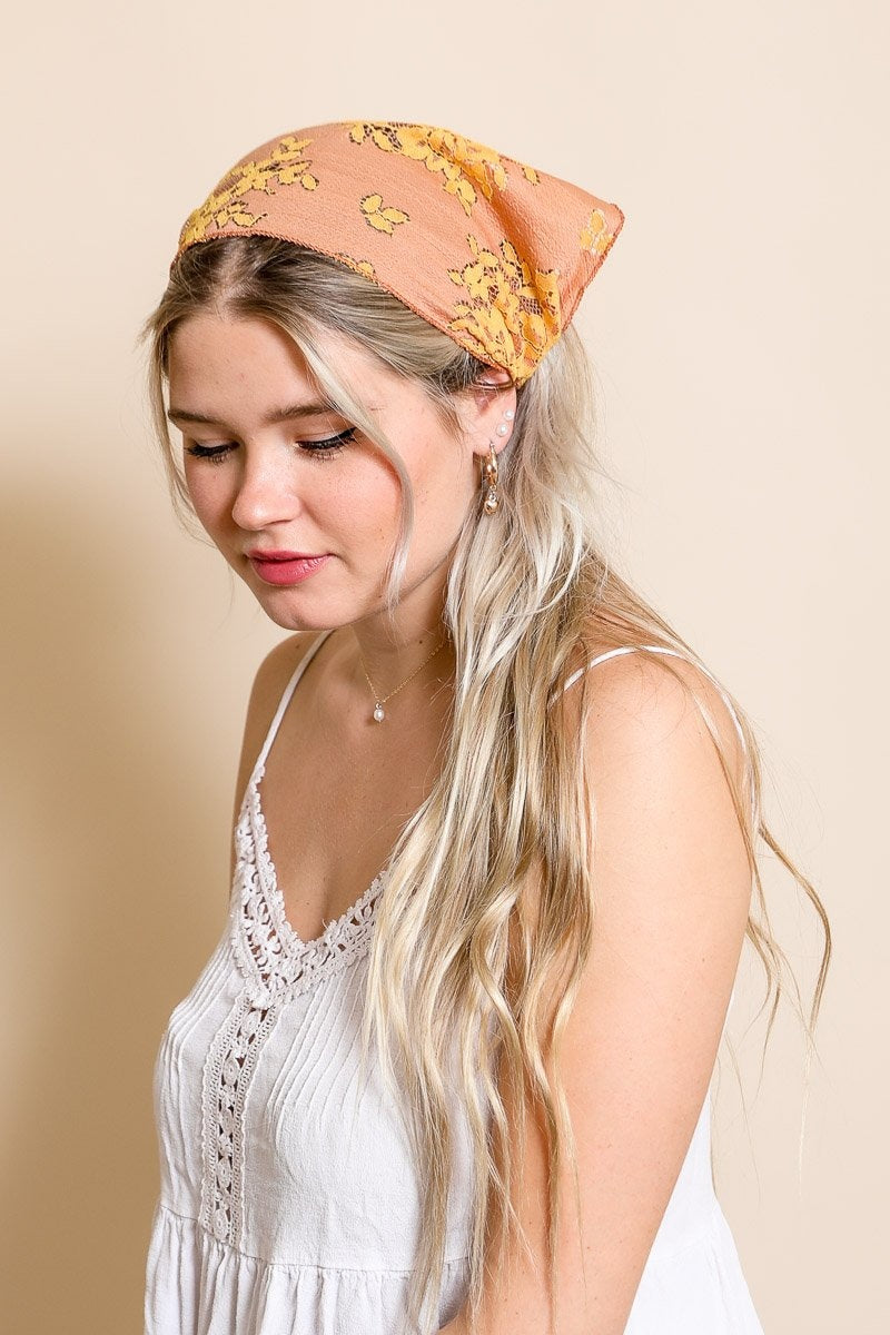 Bohemian Floral Lace Headscarf Hats & Hair Peach