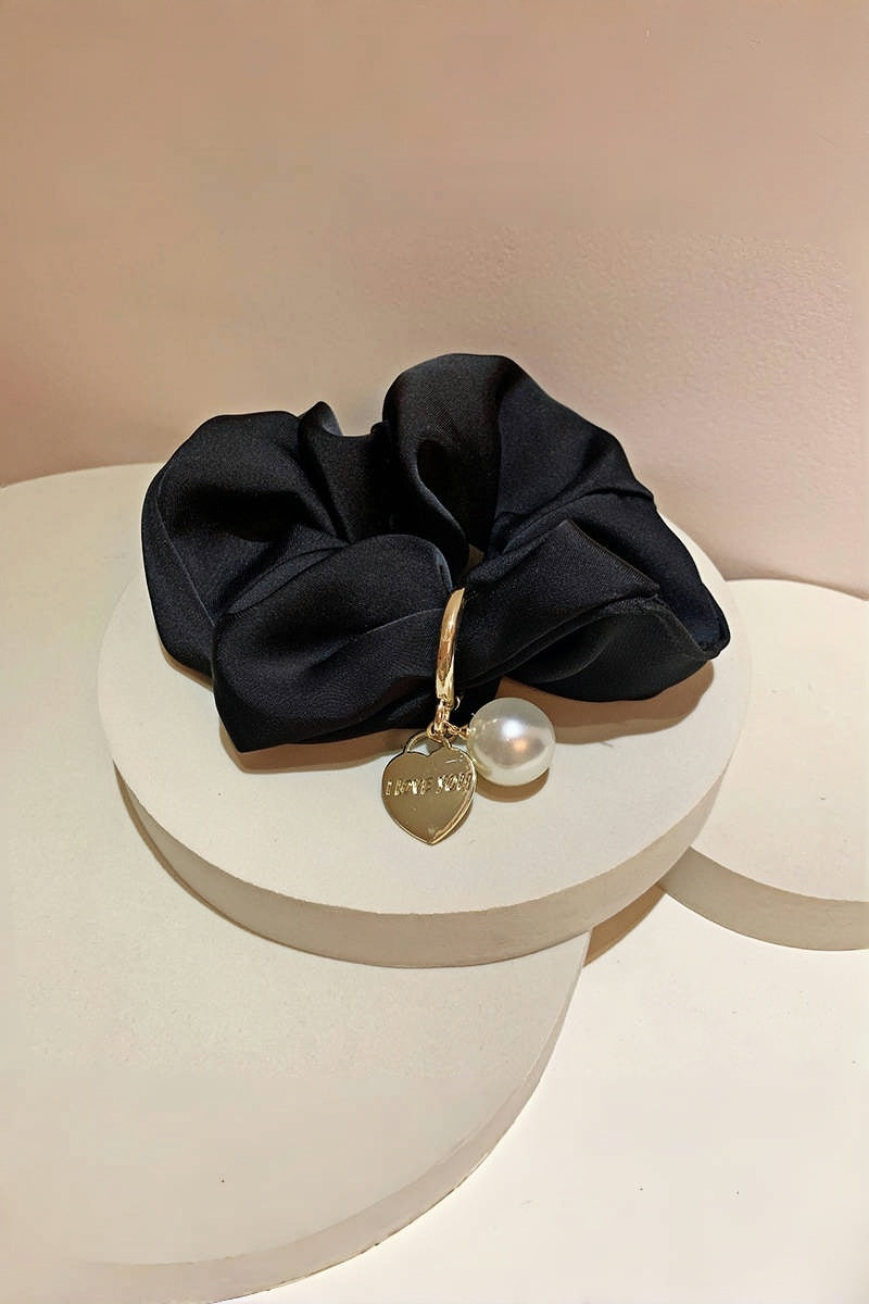 Solid Satin Scrunchies – Detachable Chain Accent ✨🖤