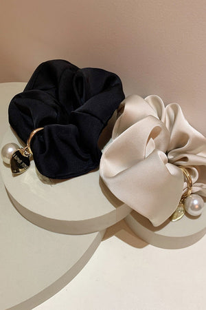 Solid Satin Scrunchies – Detachable Chain Accent ✨🖤
