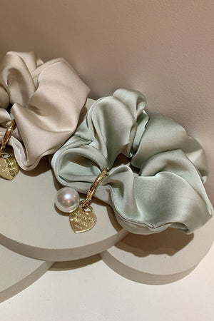 Solid Satin Scrunchies – Detachable Chain Accent ✨🖤