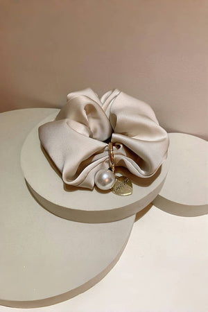 Solid Satin Scrunchies – Detachable Chain Accent ✨🖤