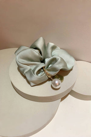 Solid Satin Scrunchies – Detachable Chain Accent ✨🖤